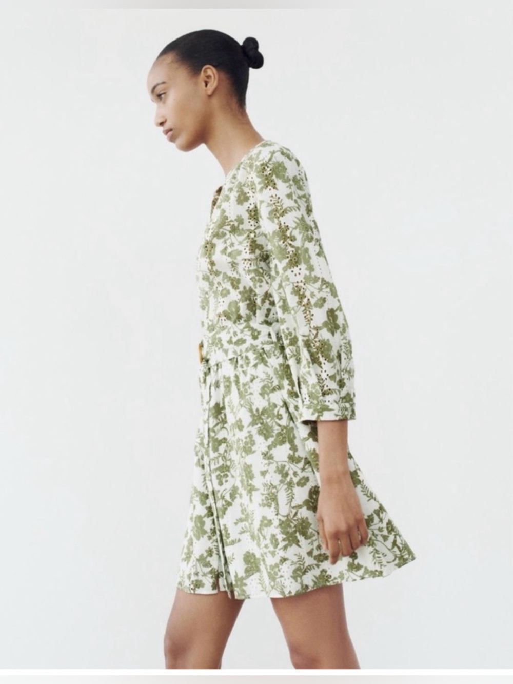 Zara embroidered eyelet button-Front Mini Dress